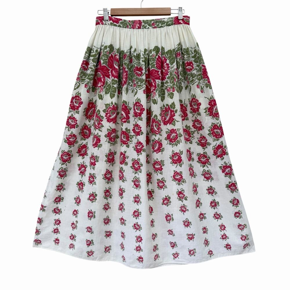Vintage 60’s Pleated Floral Cotton Skirt, 28”